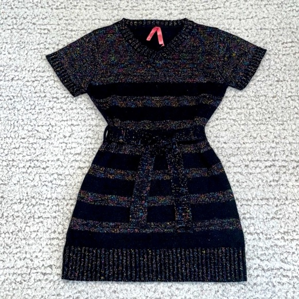 Girls Belted Sparkle Shimmer Sweater Dress